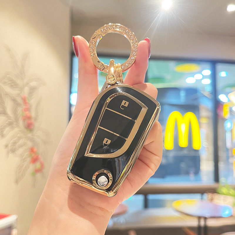 2 Buttons TPU Smart Car Key Case Cover Shell for Toyota Yaris Rav 4 2016 2017 for PEUGEOT 108 Holder Rebble Ring Car Keychain
