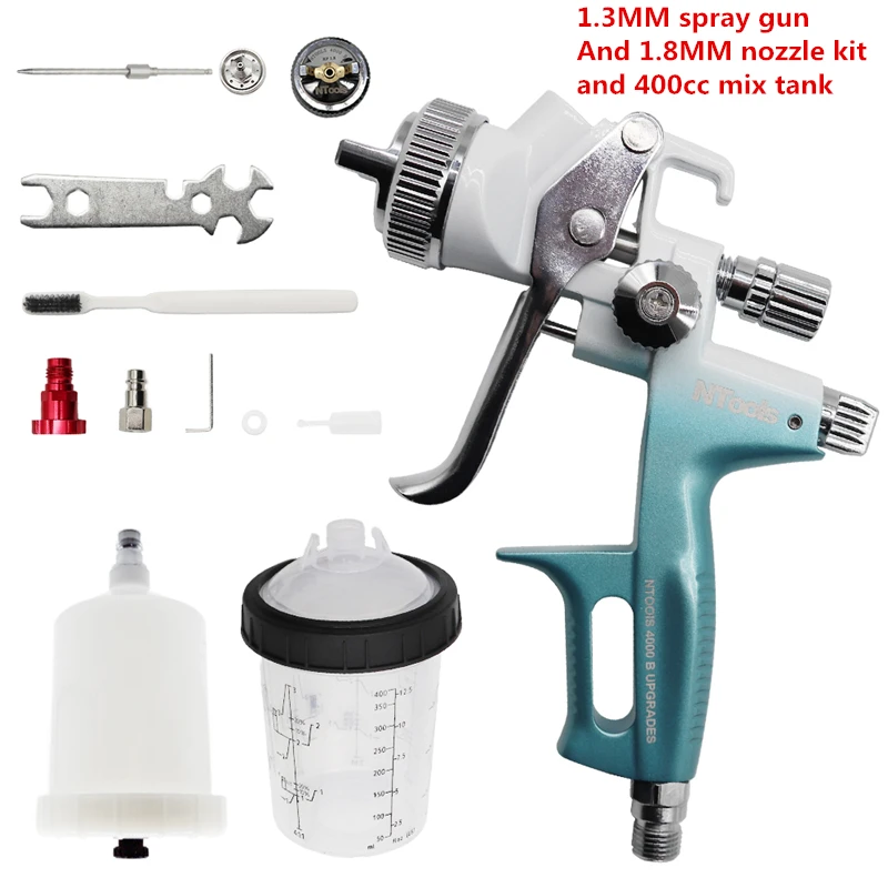 Spray Gun Nozzle 1.3 And1.8mm With 400CC Mix Tank And Adpater Car Paint Gun Varnish Paint Sprayer HVLP 4000B Air Spray Gun