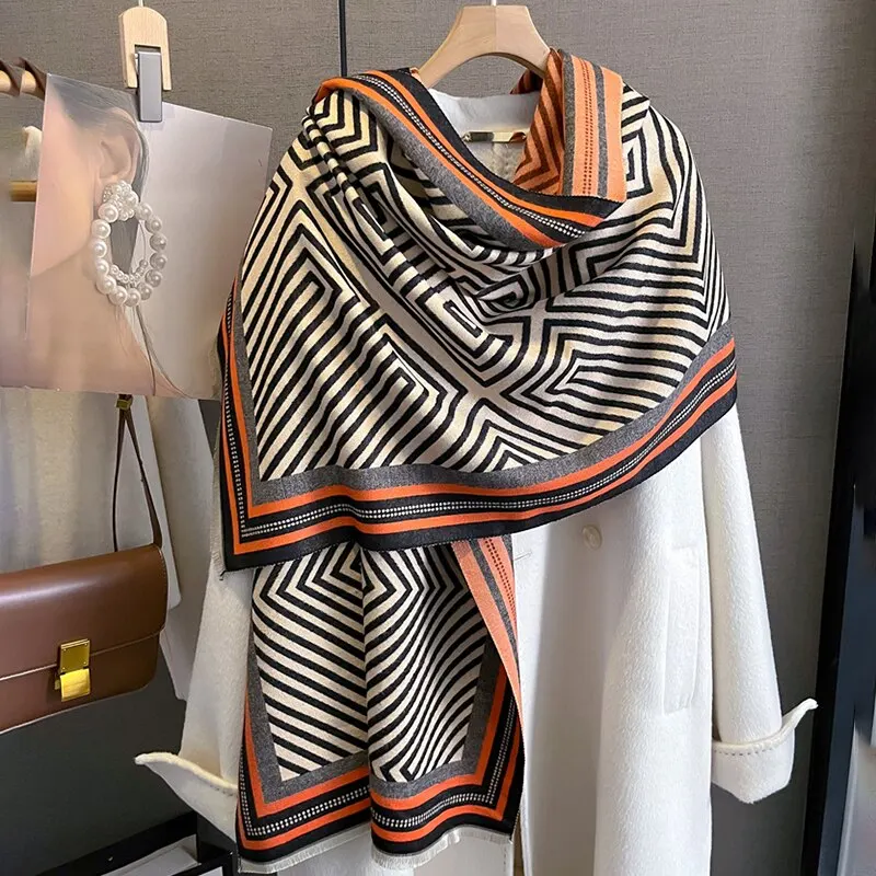 Women Winter Cashmere Bufanda Shawl Scarf Luxury Print Thick Pashmina Warm Warp Blanket With Tassel Travel Poncho Stoles Echarpe