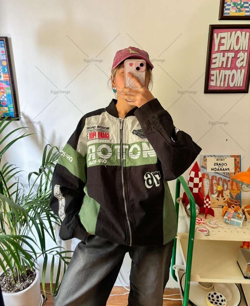 Loose Oversized Baseball Uniform Women European And American Street Haruku Casual Fashion Trend Pattern Zipper Jacket