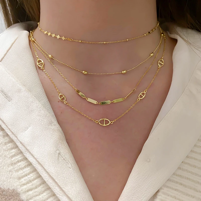 CANNER Mini Geometry Necklace For Women 925 Sterling Silver Long Chain Wedding Jewels Luxury Rock Punk Ball Gold 18K Original