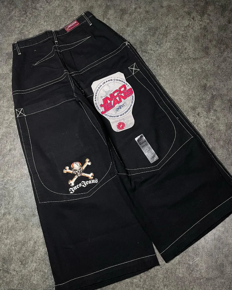 JNCO baggy jeans Y2K Men streetwear high waisted jeans Hip Hop Embroidered gh quality clothing Harajuku aesthetic wide leg jeans 240319