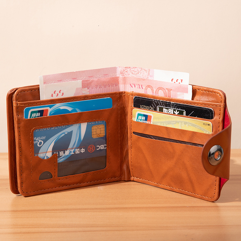 Wallet Short Fashion Brand Personalized Beauty Money Men's Double Fold Buckle Multi Card Leather Clip Silver Bag
