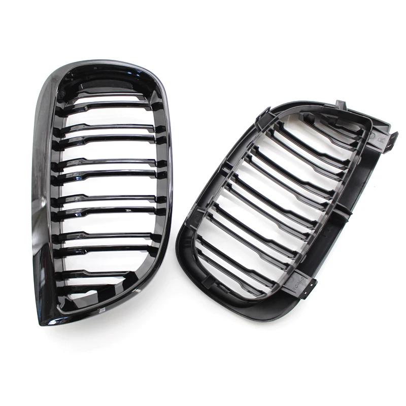 For E81 E87 120d 120i 130i Car Grill Front Kidney Racing Grills Gloss Black Grille Auto ABS Double Slat Grilles 04-06