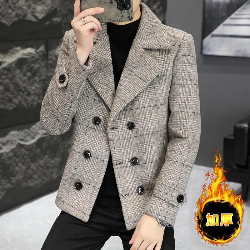British style winter mens wool jacket double chest thick warm suit jacket casual business social trench coat M-4XL 241031