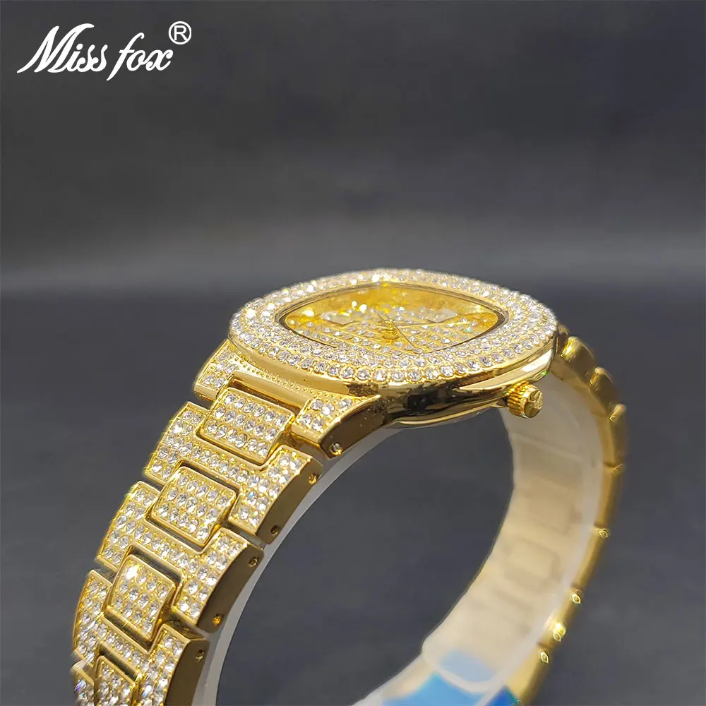 36mm Quartz Watch For Women Luxury Gold Full Diamond BlingBling Iced Ladies Watches Mini Square Dial Clock Female Drsopshipping