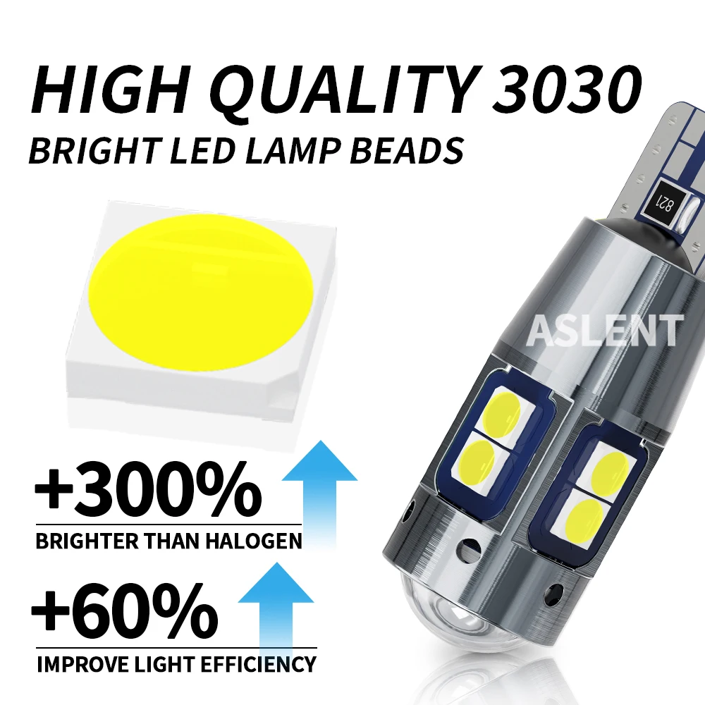 ASLENT 2PCS High Quality T10 W5W 168 192 Led Tail Light 3030 10smd 12V 2025 new Car Led Auto Lamp CANBUS NO Error Car Marker Parking Bulb