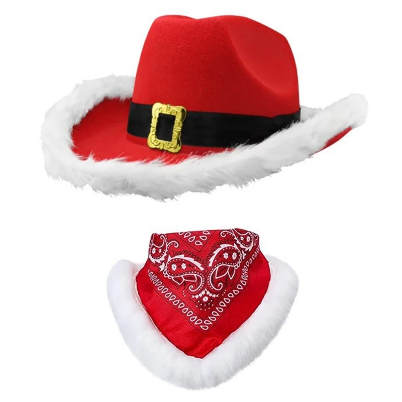 Santa Party Christmas Luminous Cowboy Hat Western Red Felt Hats Wide Brim Cowgirl Hat Hat For Women Men Dropshipping