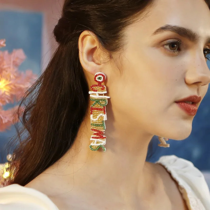 Autumn/Winter Colorful Letter Earrings Christmas Handmade Lightweight High Quality Bead Jewelry 241031
