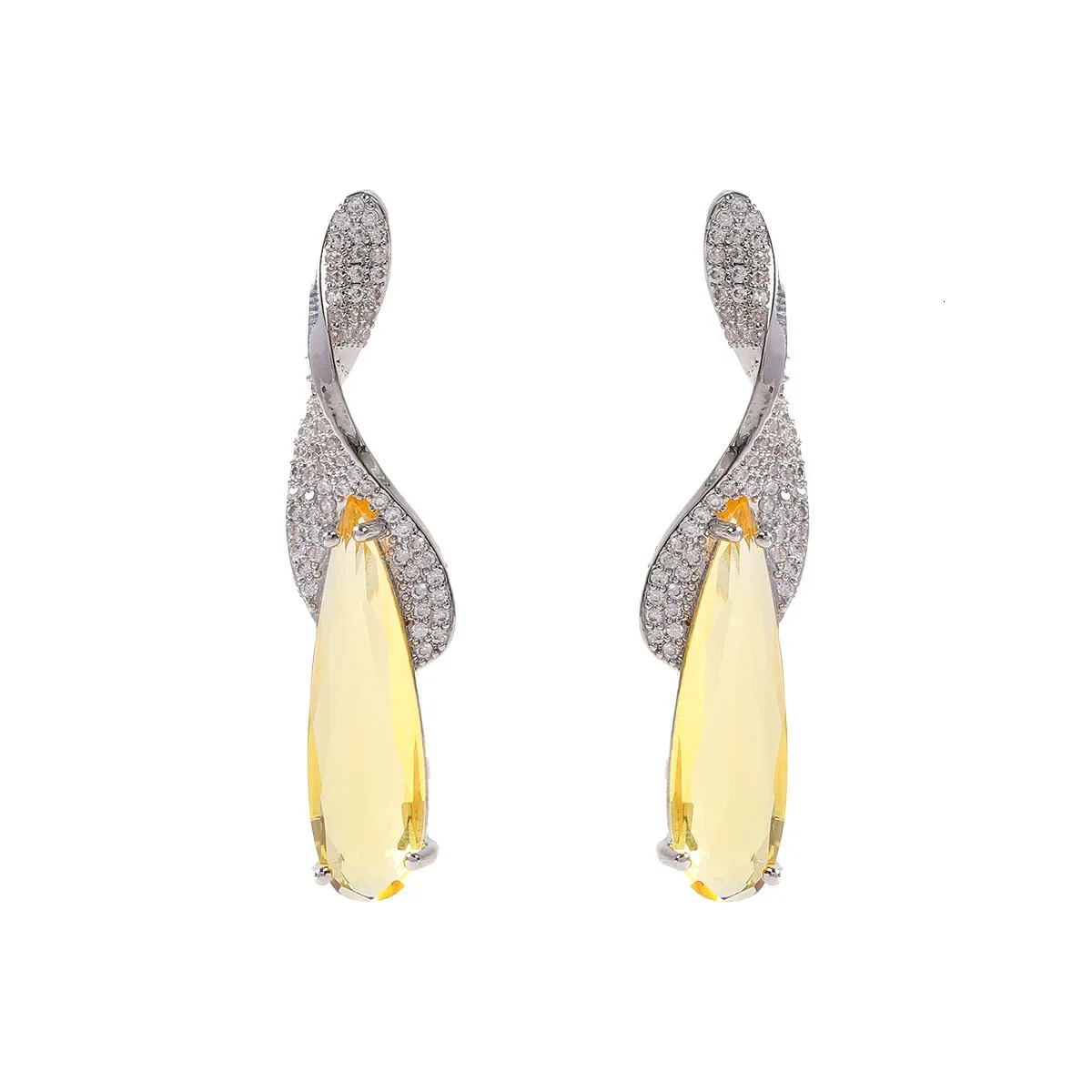 Yellow crystal large water droplet pendant earrings suitable for womens birthday parties banquet dress accessories perforated needles Christmas gifts 