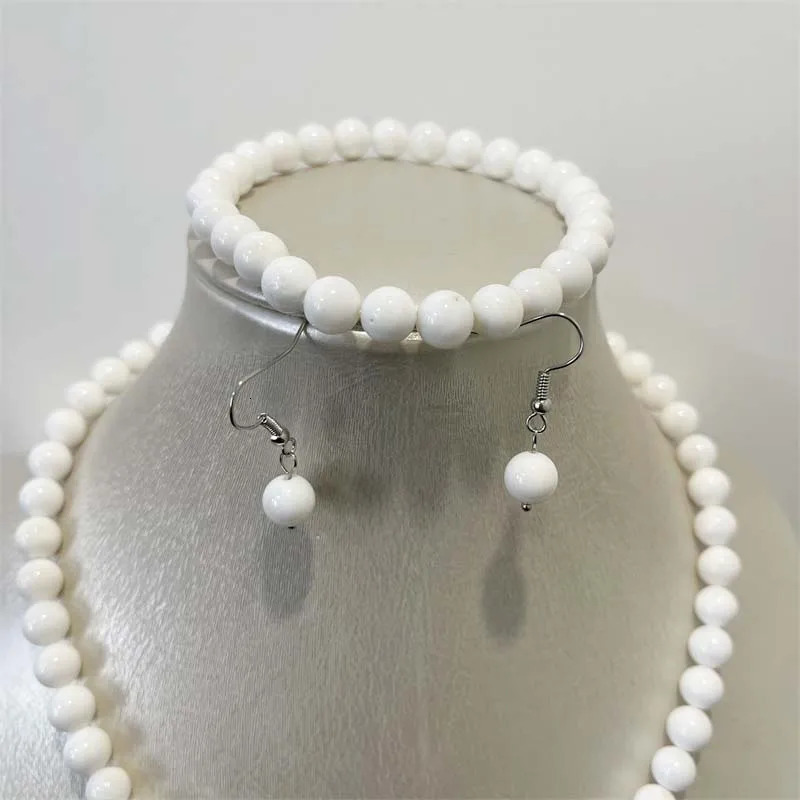 8MM white Tridacna pearl shell natural stone jewelry set bead necklace trend simple n party 241031