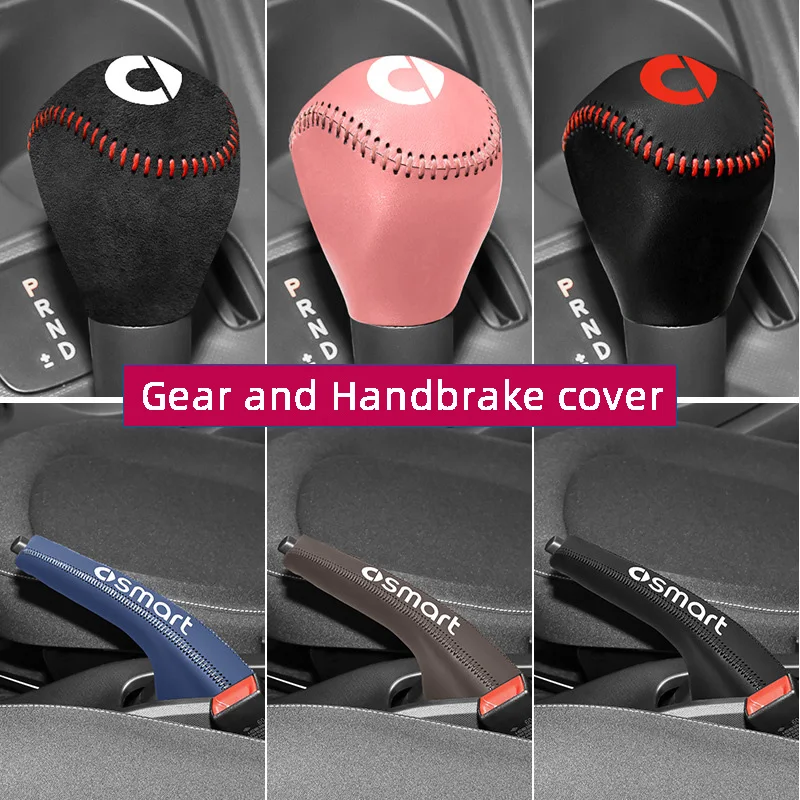Leather Fluff Gear Shift Handbrake Lever Cover For Mercedes Smart 453 Forfour Fortwo Interior Accessories
