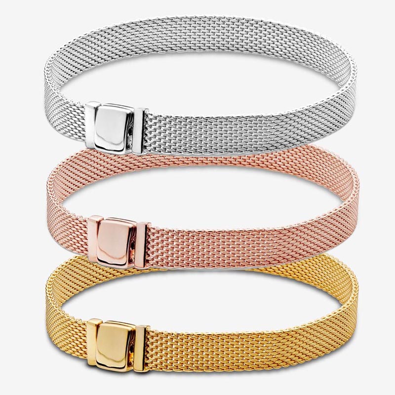 100% 925 Sterling Silver Mesh Bracelet Rose Gold Charm Bracelets Women Girls Wedding Jewelry Men Chain bracelet Retail Box TOP Quality Factory wholesale