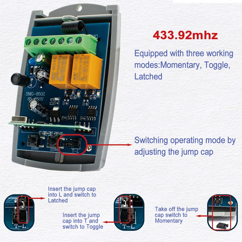 Remote Control Switch Receiver 433MHz 433.92MHz Universal RF Receiver AC/DC 7-32V 85-250V 2CH Relay Module For Garage Gate Door