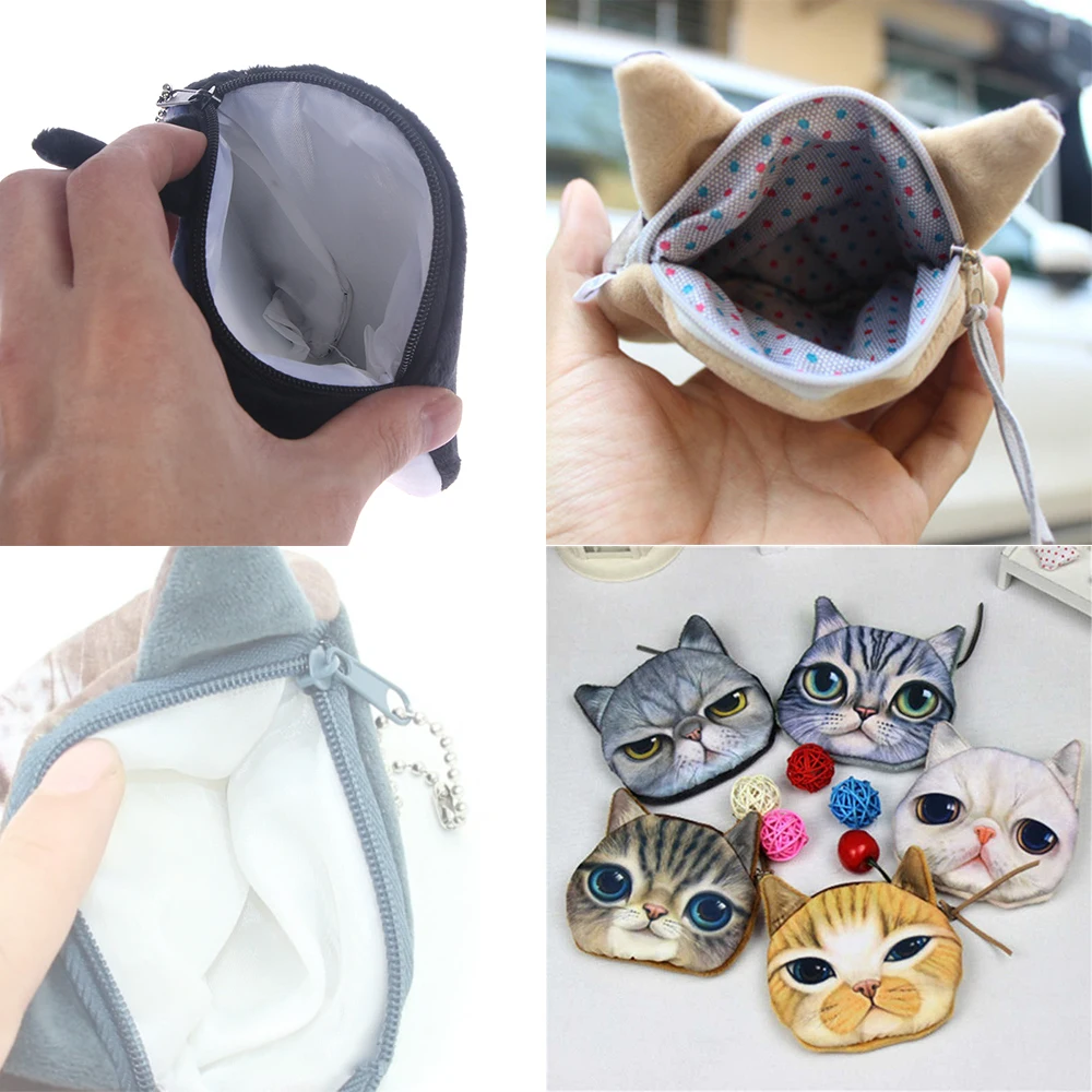 3D Cute Animal Shape Wallet Mini Zipper Keychain Bag Mini Cat Dog Face Packages Large Capacity Many Styles Coin Pourse Student