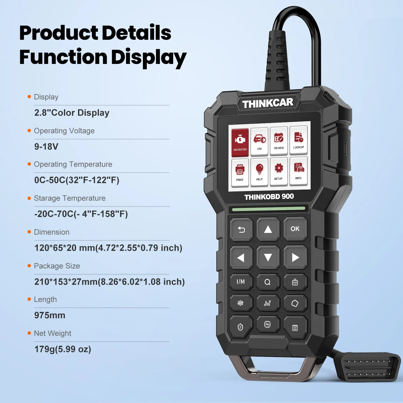THINKCAR THINKOBD 900 OBD2 Scanner Engine Fault Light Check Code Reader Full OBDII Function Lifetime Free Car Diagnostic Tools