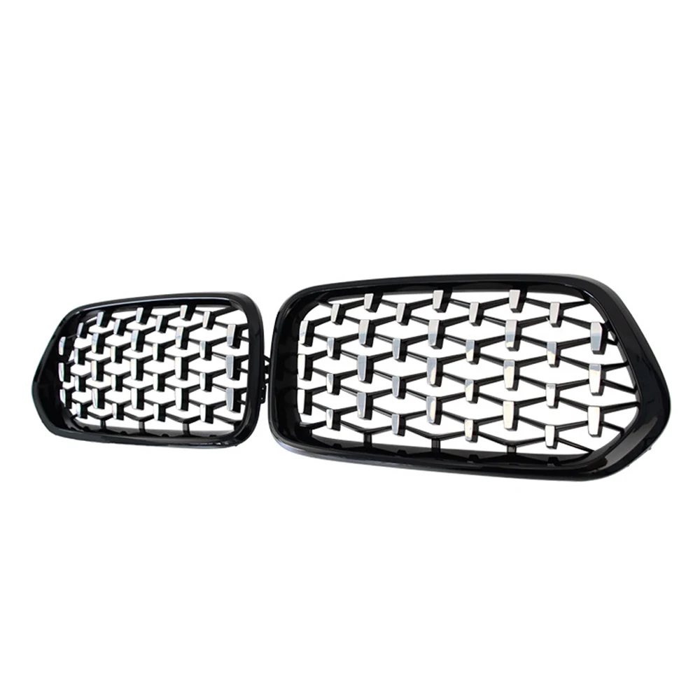 1 Pair Left Right Front Diamond Kidney Grill Racing Grilles Gloss Black For BMW X2 F39 2018 2019 2020 2021 Meteor Style