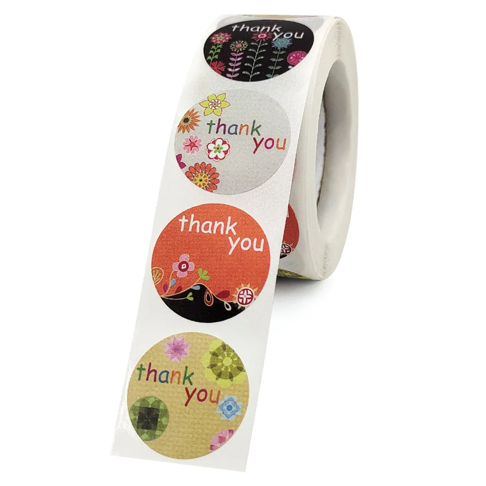 50-500pcs 8 styles of flowers, thank you stickers, gift sealing stickers