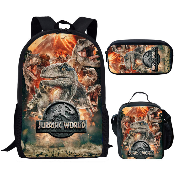 3pcs/Set Kids Boys Girls Schoolbag Backpack Cute Dinosaur 3D Printed Student School Bags Animal Teenagers Boys Girls Book Bag