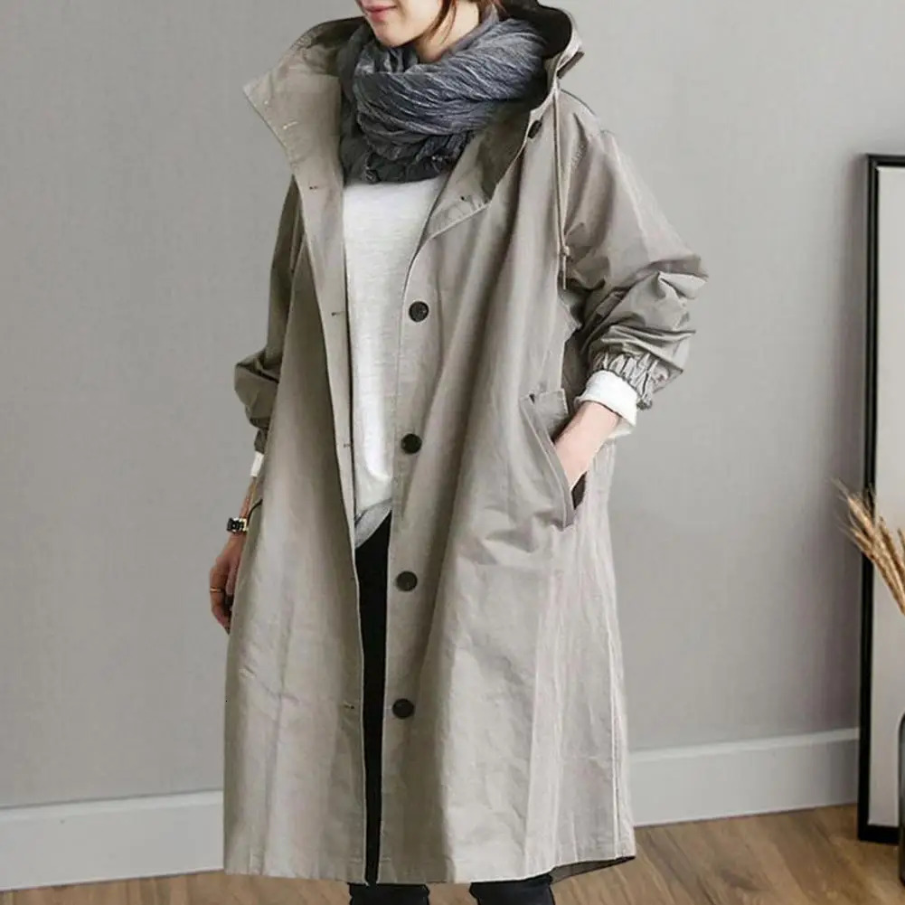 Womens trench coat elegant double chest womens coat lightweight windproof solid color womens medium length jacket 241031