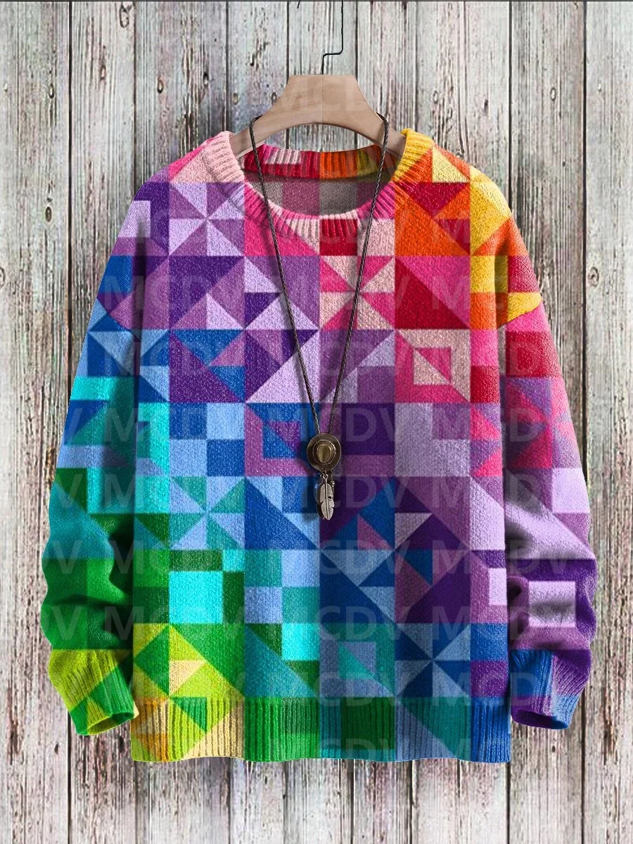 Unisex Rainbow Gradient Art Knit Casual Printed Sweatshirt Women For Men Sweater
