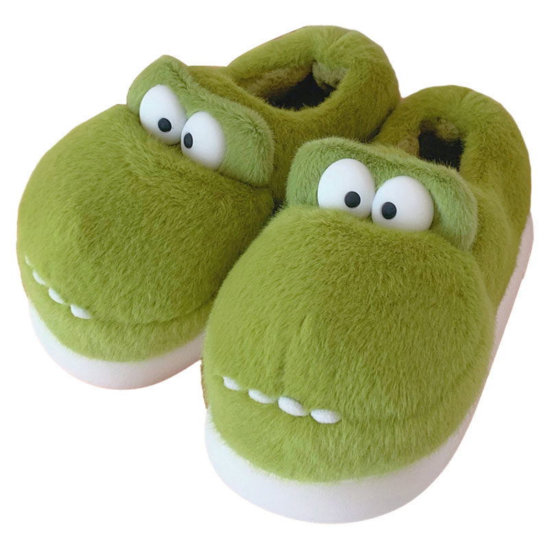 Slipper Fluffy slipper lady plush cartoon crocodile winter sweet home fashion girl home casual fashion platform shoes indoor cotton slippers