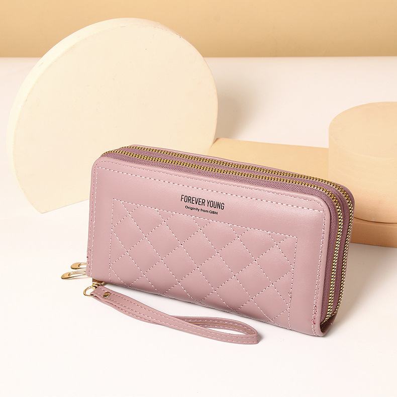 New designer women's long handbag, Korean version mobile phone bag, double zipper wallet, large capacity card bag