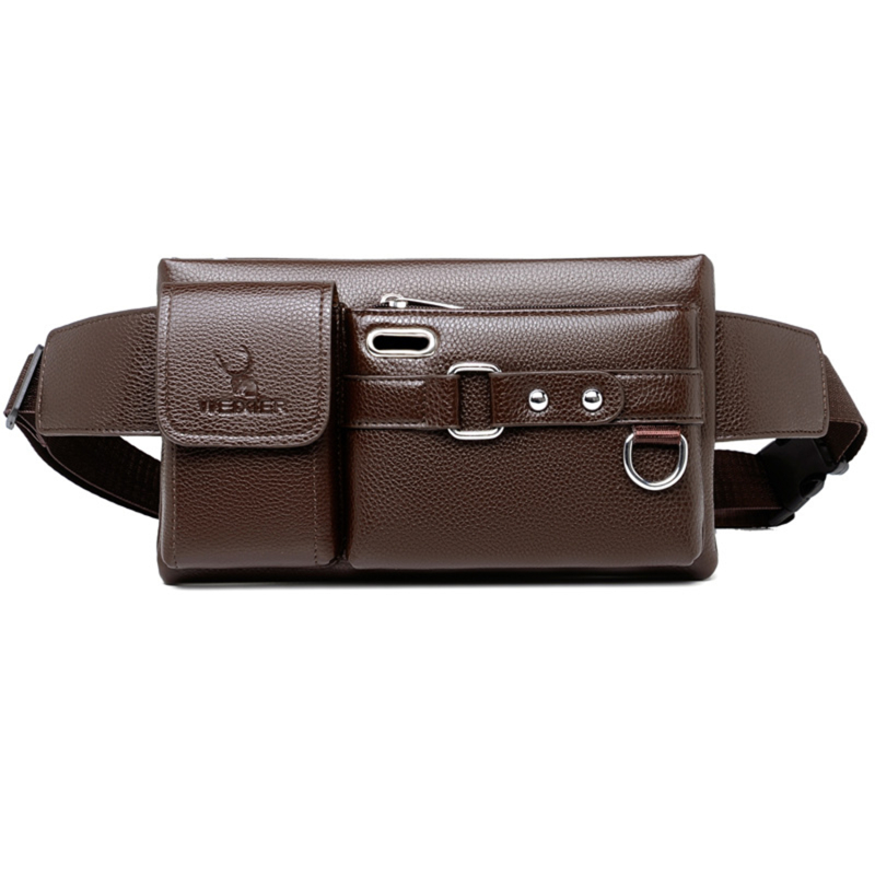 Waist Packs PU Leather Waist Bag For Men Travel Waist Pack Vintage Fanny Pack Male Belt Pouch Bag Casual Cell Phone Chest Bag