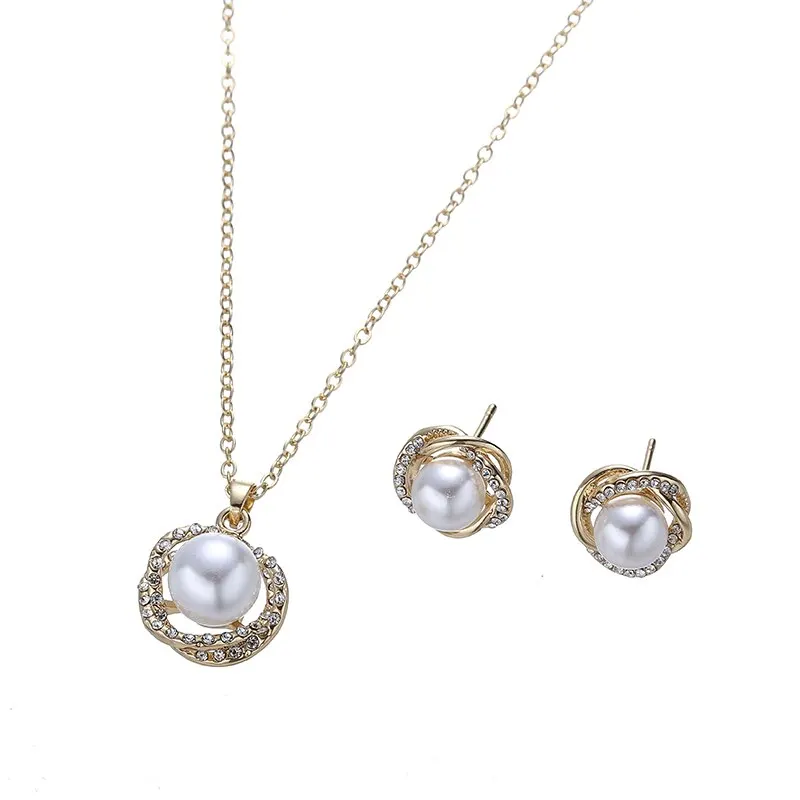 South Sea Shell Pearl Gold-Color Jewelry Sets for Women Cubic Zirconia Necklace Earrings With Party Birthday Wedding Gift