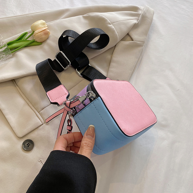 Trendy Contrast Color Small Square Bag New Personalized Broadband Crossbody Women's Bag Minimalist Camera Bag