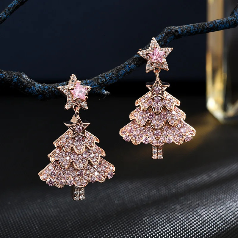 S925 Silver Star Christmas Tree Earrings Holiday Gift 241031