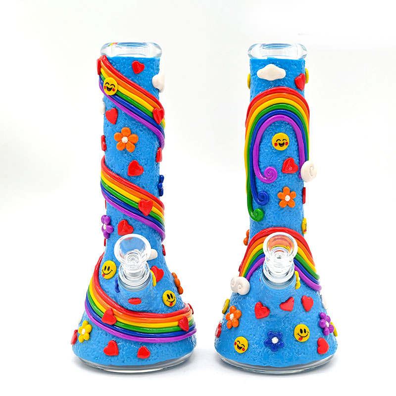 10in Polymer Clay Rainbow Glass Water Pipe,Glass Hookah,Glass Bong,Desktop Decoration,Handicraft Ornament For Festive Home Office Living Room,Smoking 