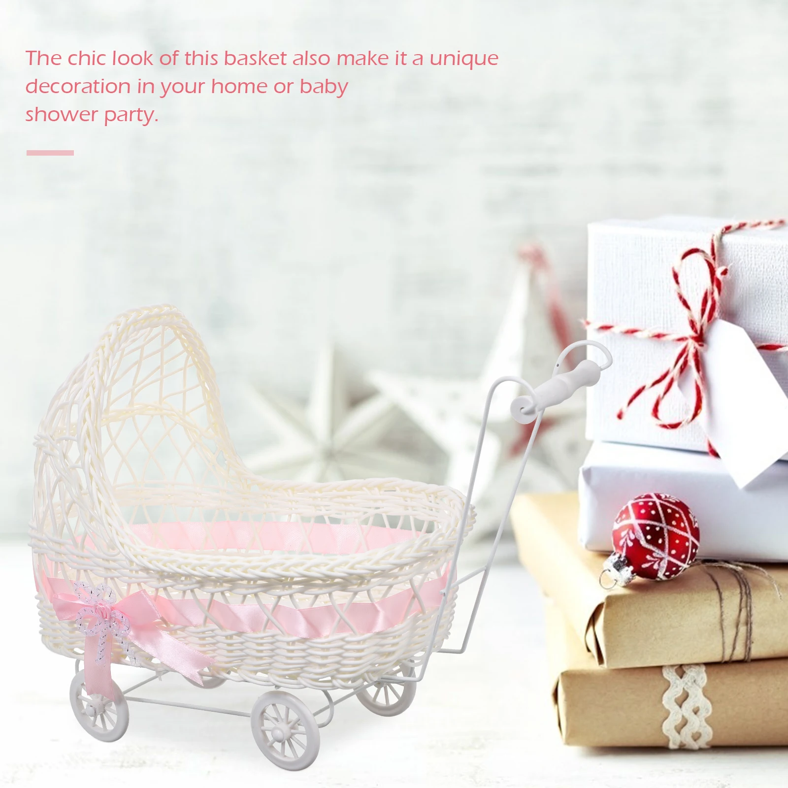 Basket Baby Flower Shower Party Candy Box Wedding Decorations Woven Stroller Favors Baskets Gift Carriage Mini Storage Favor