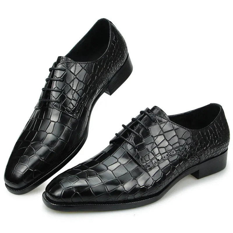 Top Mens Genuine Leather Dress Party Shoes Mens Fashion Alligator Print Zapatos De Hombre Genuine Leather 241031