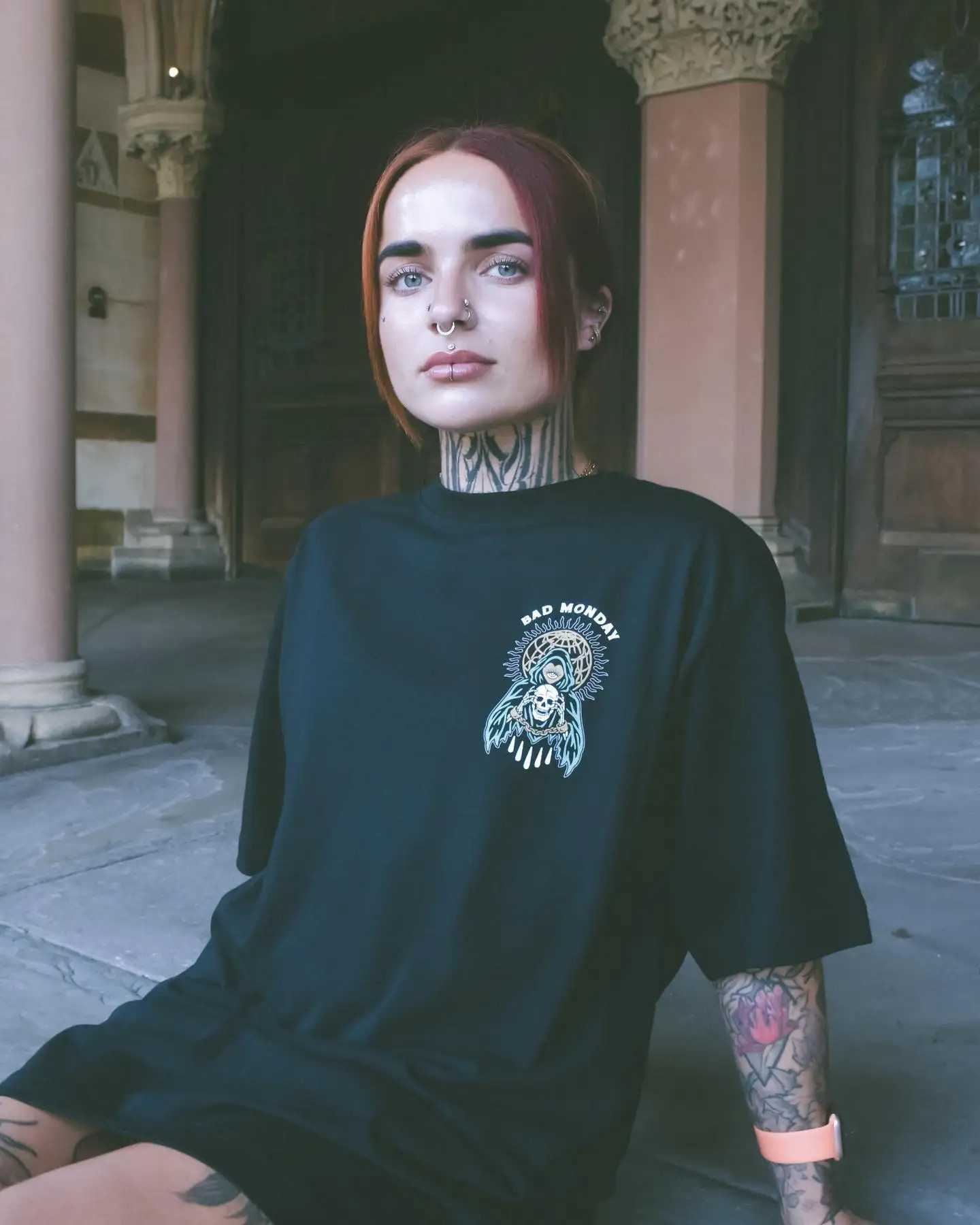 Men's T-Shirts Bad Monday T-Shirt MenWomen Short Shirt White Loose Dark Style100%Cotton Bad Monday Tattoo Culture J240402