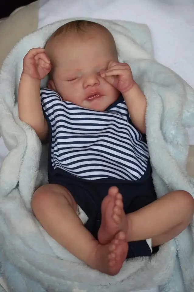 NPK 19inch Newborn Baby Doll Reborn Asleep Soft Cuddly Body Lifelike 3D Skin with Visible Veins High Quality Handmade Doll