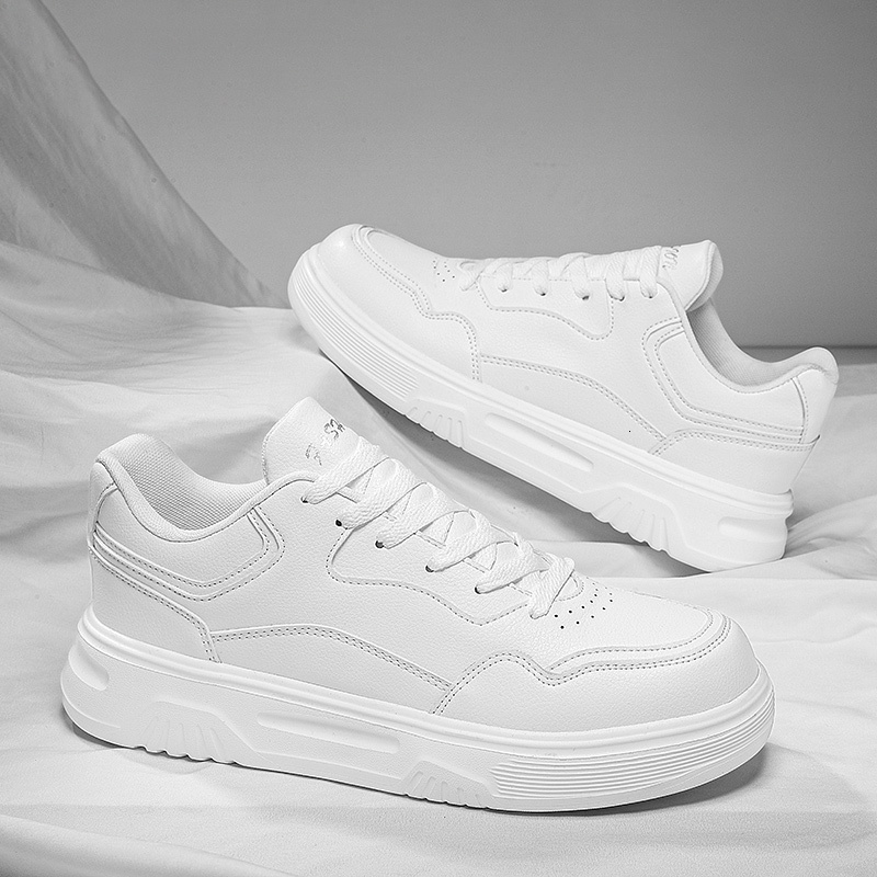Men PU Leather Soft Comfortable Flat Casual Sneakers Spring Autumn Black White Light Breathable Sports Tenis Shoes 42e58