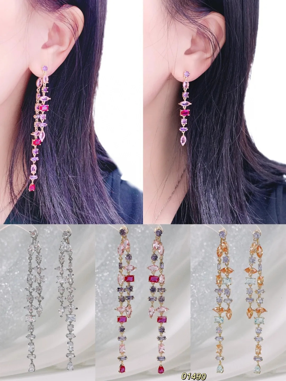 Christmas jewelry fashion long tassel cz girl earrings rainbow cz chain earrings Brincos Bijoux 241031