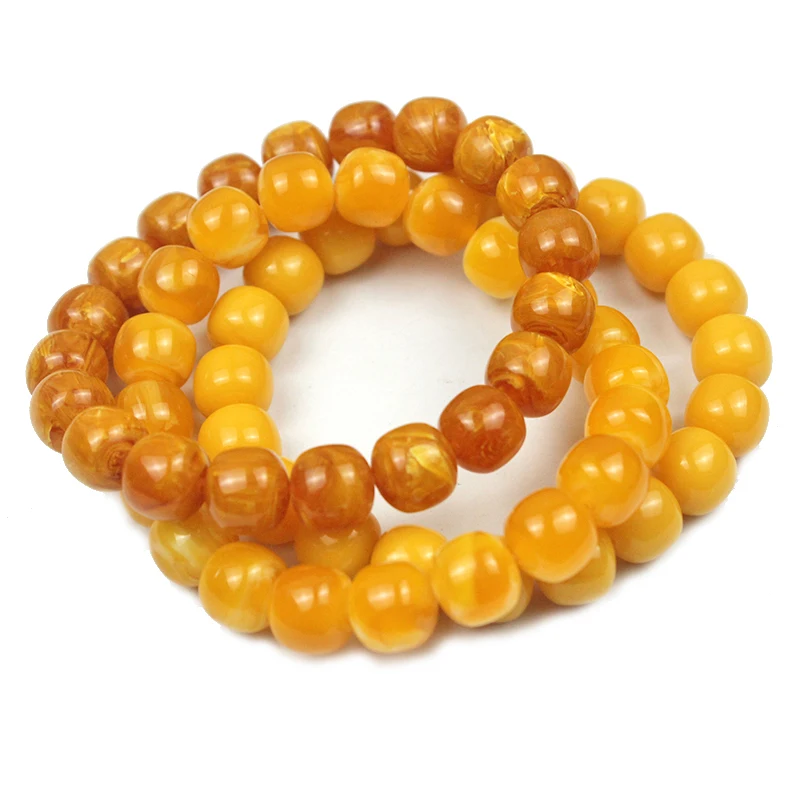 10mm Amber Mineral Amber Old Beeswax Barrel Shape Original Stone Men Give Gifts To Friends Yellow Round Beads Buddha Bracelet