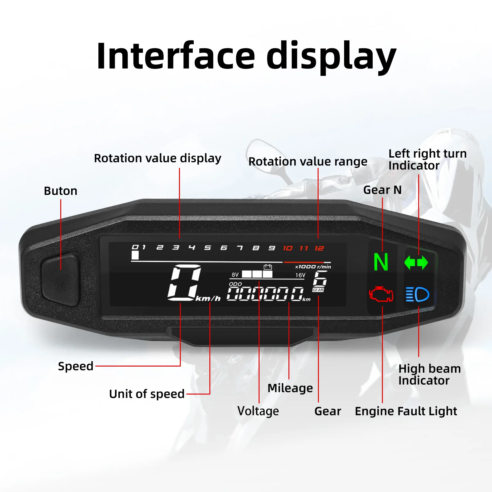 Moto Dashboard Digital Motorcycle Speedometer For Russian KR200 Speed Gauge Odo-meter Tacho Meter Motorcycle Accessories 8-16V