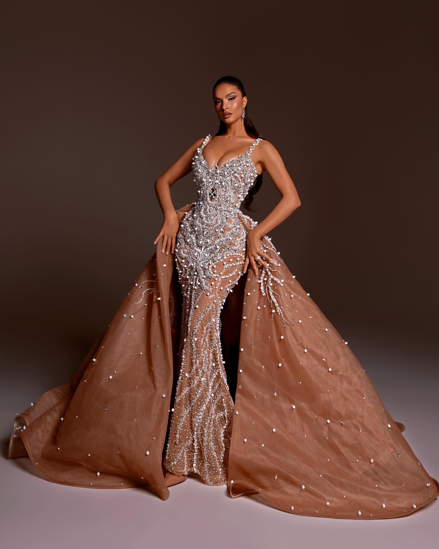 Mermaid Vintage Crystal Evening Elegant With Detachable Train Beaded Pearls Formal Ocns Prom Dress Straps Dresses For Special Ocn Robe De Soiree Es