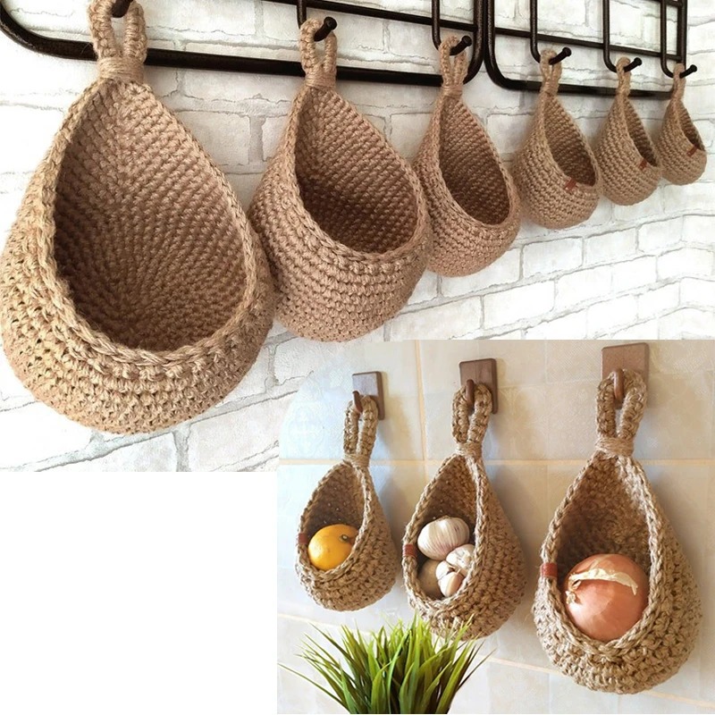 Vegetable And Woven Fruit For Table Wall Hanging Storage Basket Kitchen Organizer