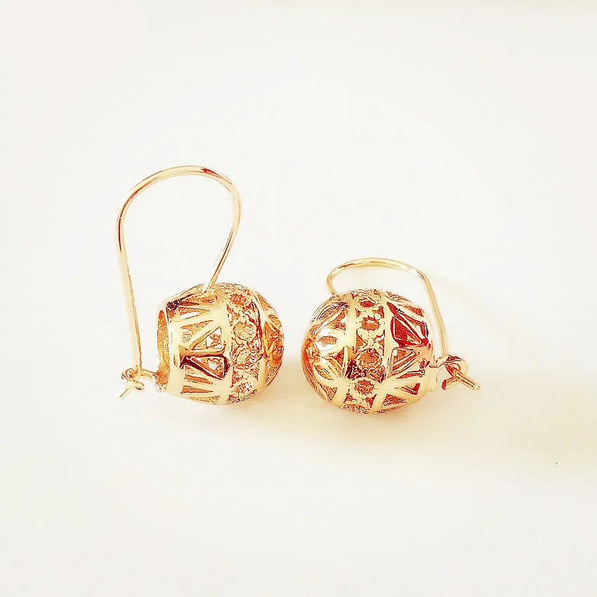 Russian earrings womens jewelry womens earrings fashionable floral spherical 585 rose gold colored earrings womens gold jewelry 241031