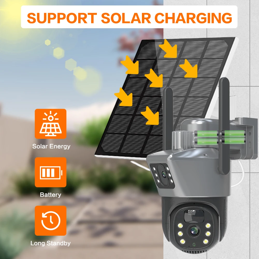4K 8MP Zoom WiFi Dual Lens PTZ Solar Cameras Dual Screens PIR Human Tracking Outdoor WIFI Security CCTV Surveillance IP Cam