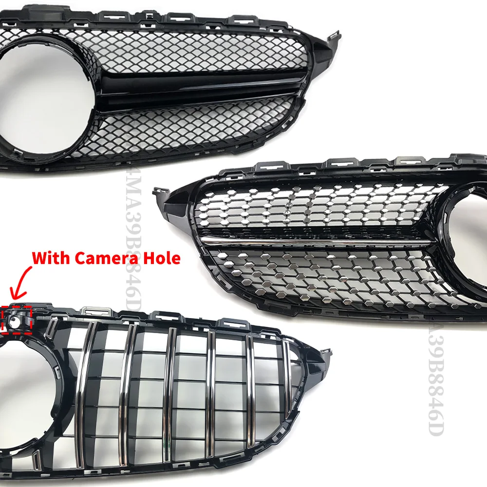 GT GTR Diamond Inlet Mesh Front Grille Grill Tuning Accessories For Mercedes Benz C W205 C205 S205 2014-2021 AMG Style Refit