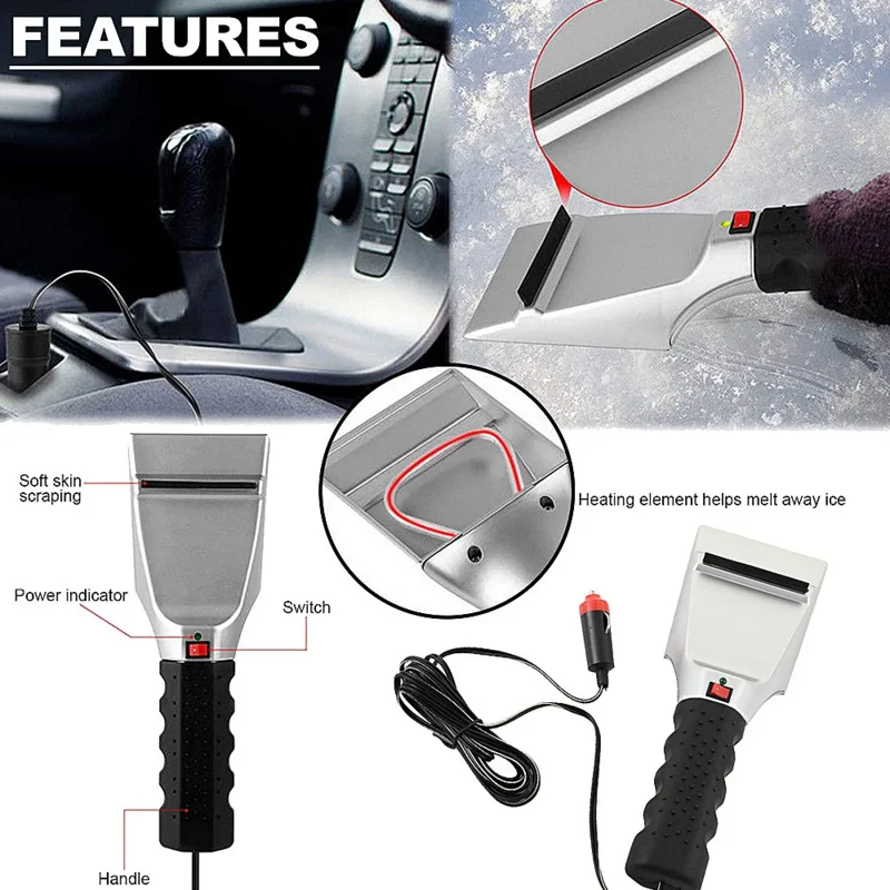 Car Heated Snow Removal Ice Shovel Simple And Easy To Use Winter Faster 12v Universal Can Be Heated Removal Tool
