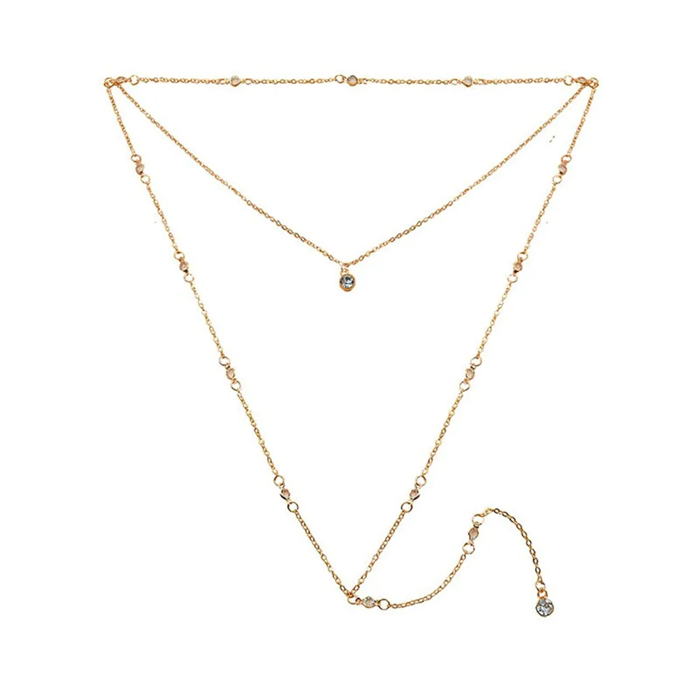 Crystal Choker Necklace For Women Wedding Back Long Tassel Drop Chain Sexy Back Body Chain Gold Color Rhinestone Body Jewelry