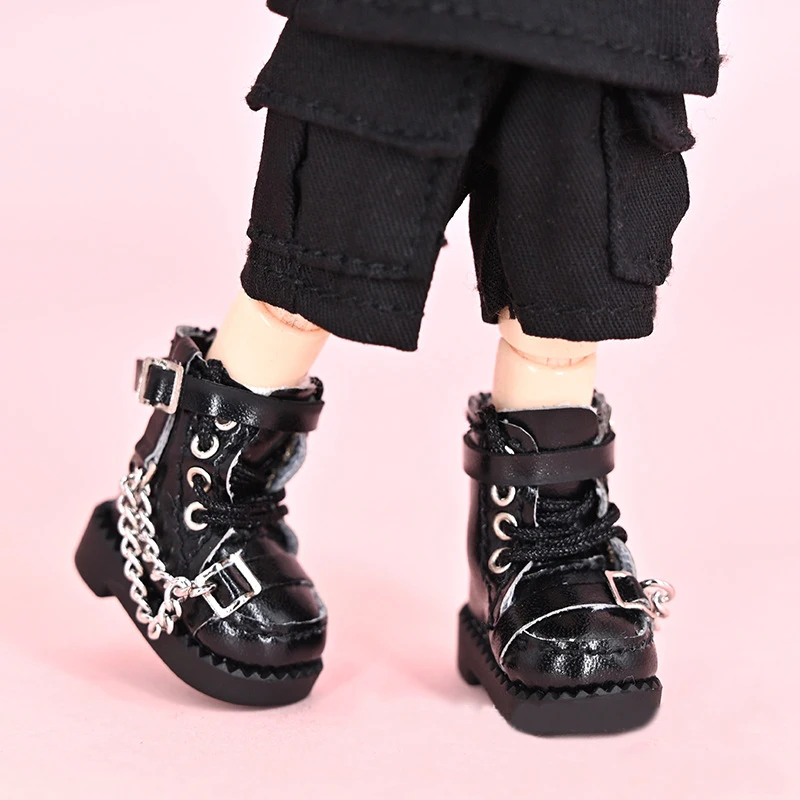 Ob11 Doll Locomotive Style Leather High Top Shoes Doll Casual Shoes With Shoelace For Penny, YMY, Ob11, Obitsu 11, Holala, Gcc