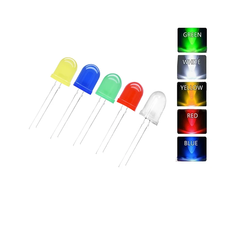 10PCS F10 10MM 5 Colors DIP LED Green Red Yellow Blue White Super Bright Quality Bead Light Emitting Diode Plug-in Bulb Assorted