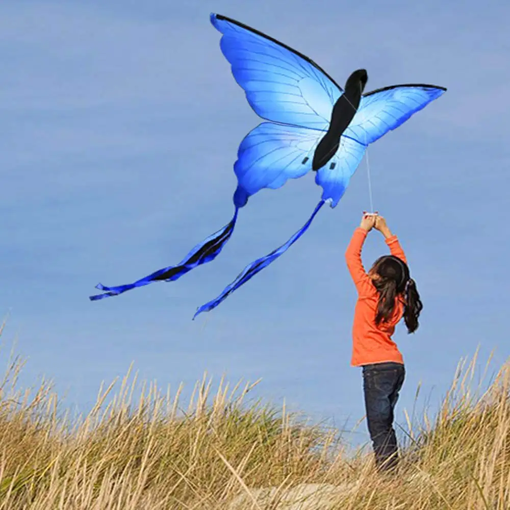 Large135cm Blue Butterfly LED Kite Single Line Bird Kites For Children Adults Outdoor Fun Animal Toy With Hand Line Factory